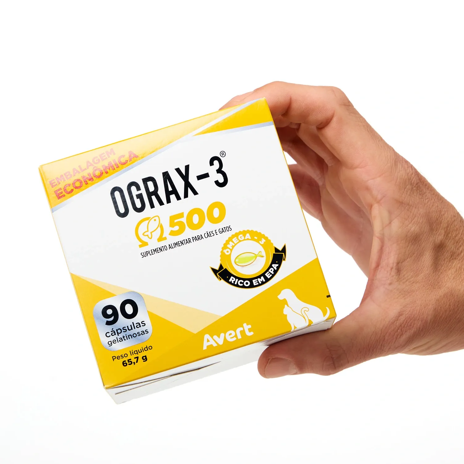 Ograx-3 500mg para Caes e Gatos Avert embalagem em mao-05